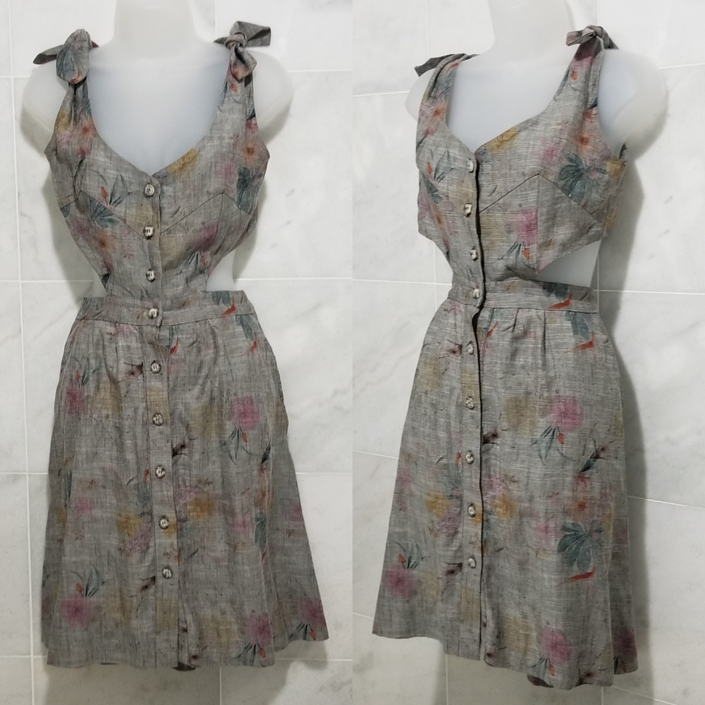 Reformation Gisela Dress Grey Floral Tie Shoulder Cutout Buttondown 2 - Picture 2 of 13